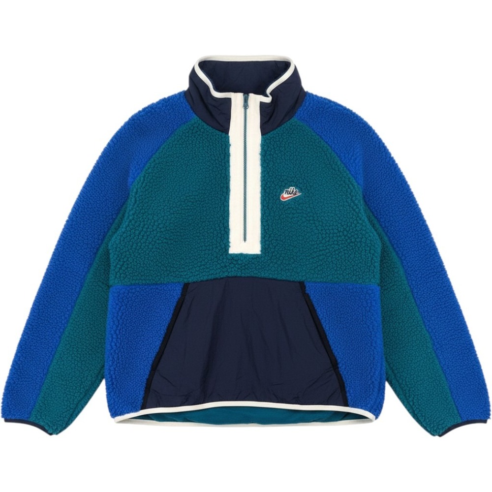 Nike‎ Mens Sherpa Fleece Half-Zip Hoodie Blue Teal Colorblock BV3766-381 Large